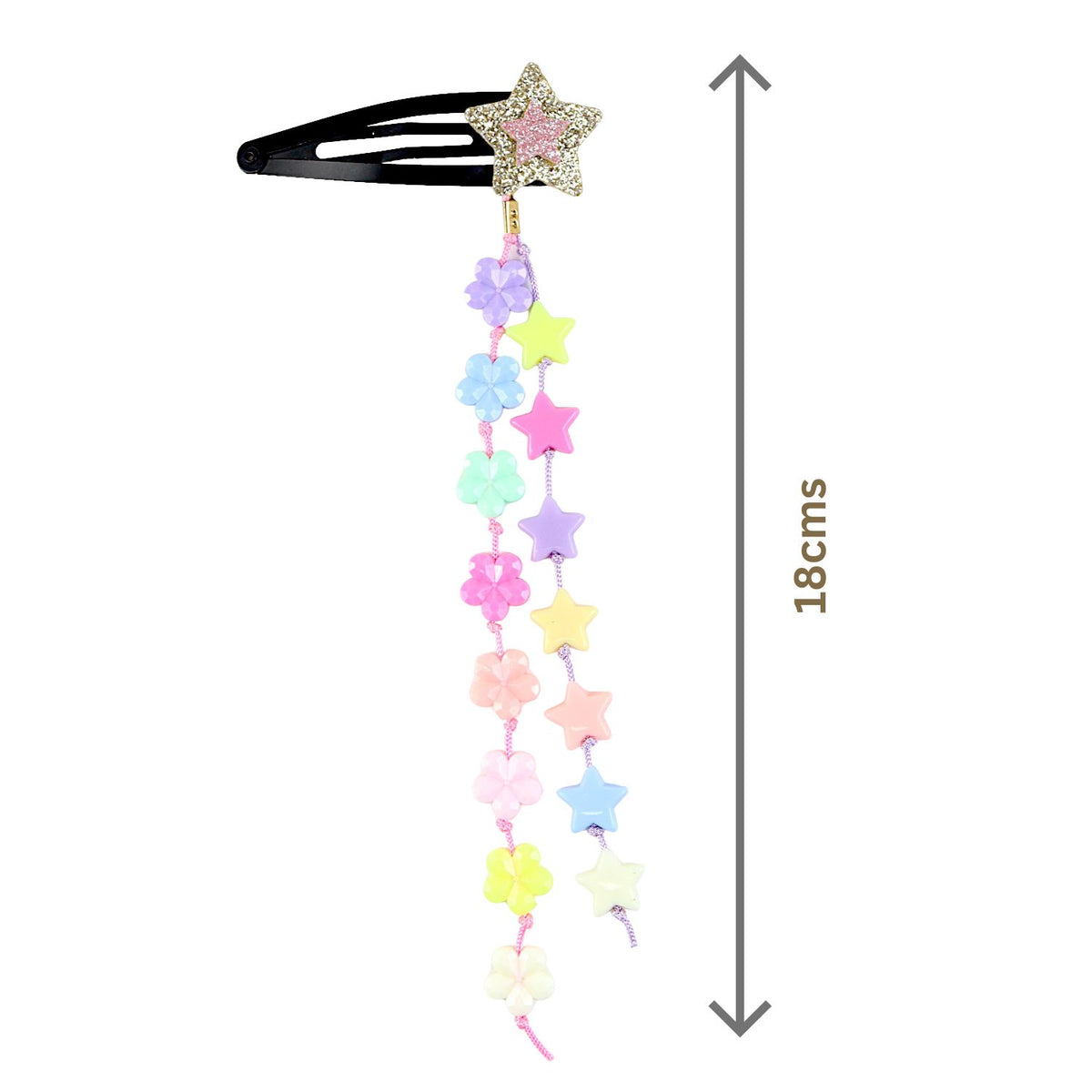Glitter Star Beaded Tassel Kids Hair Clips, Set of 2