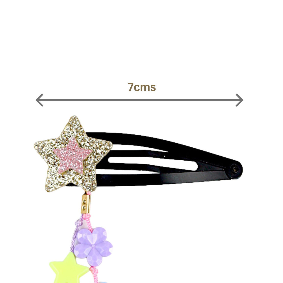 Glitter Star Beaded Tassel Kids Hair Clips, Set of 2