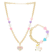 Load image into Gallery viewer, Heart Unicorn Charm Necklace Bracelet Jewellery Set
