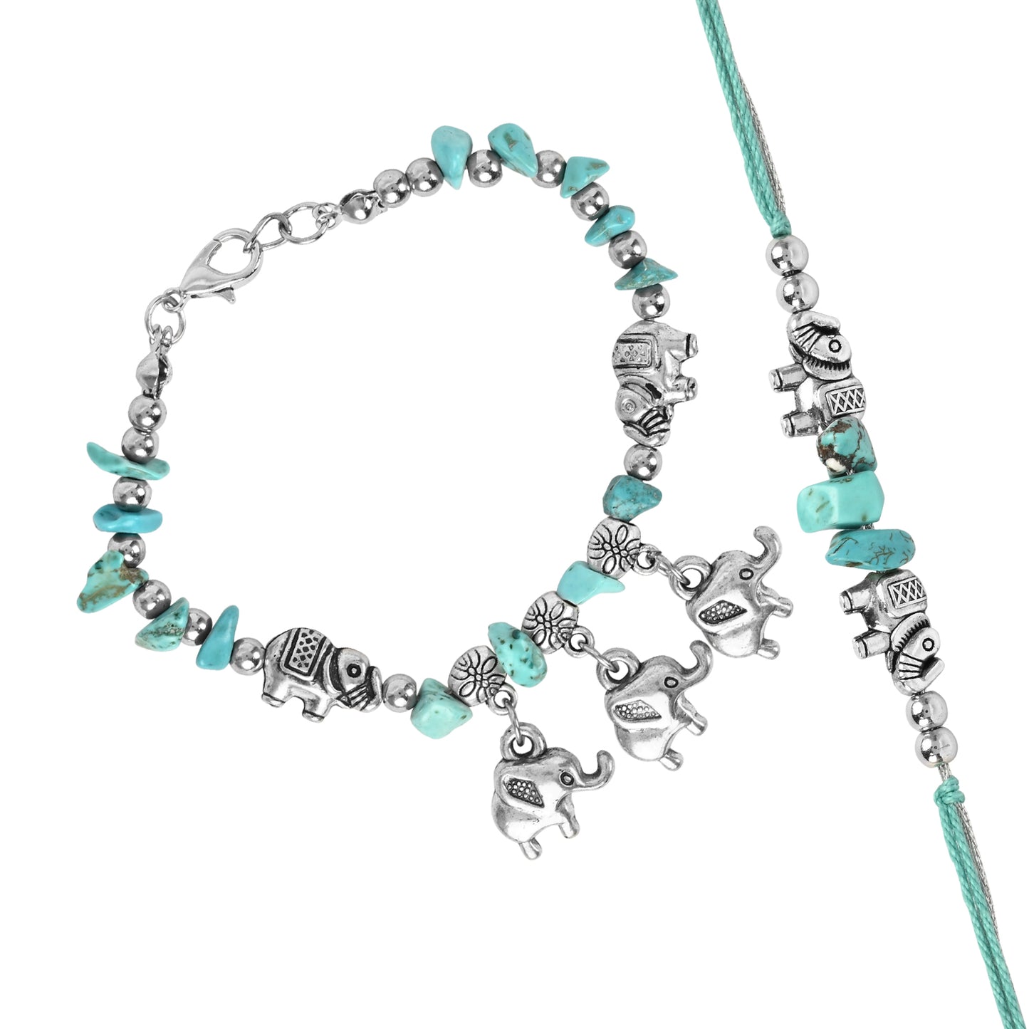 Elephant Charm Bracelet Rakhi Set for Bhai Bhabhi