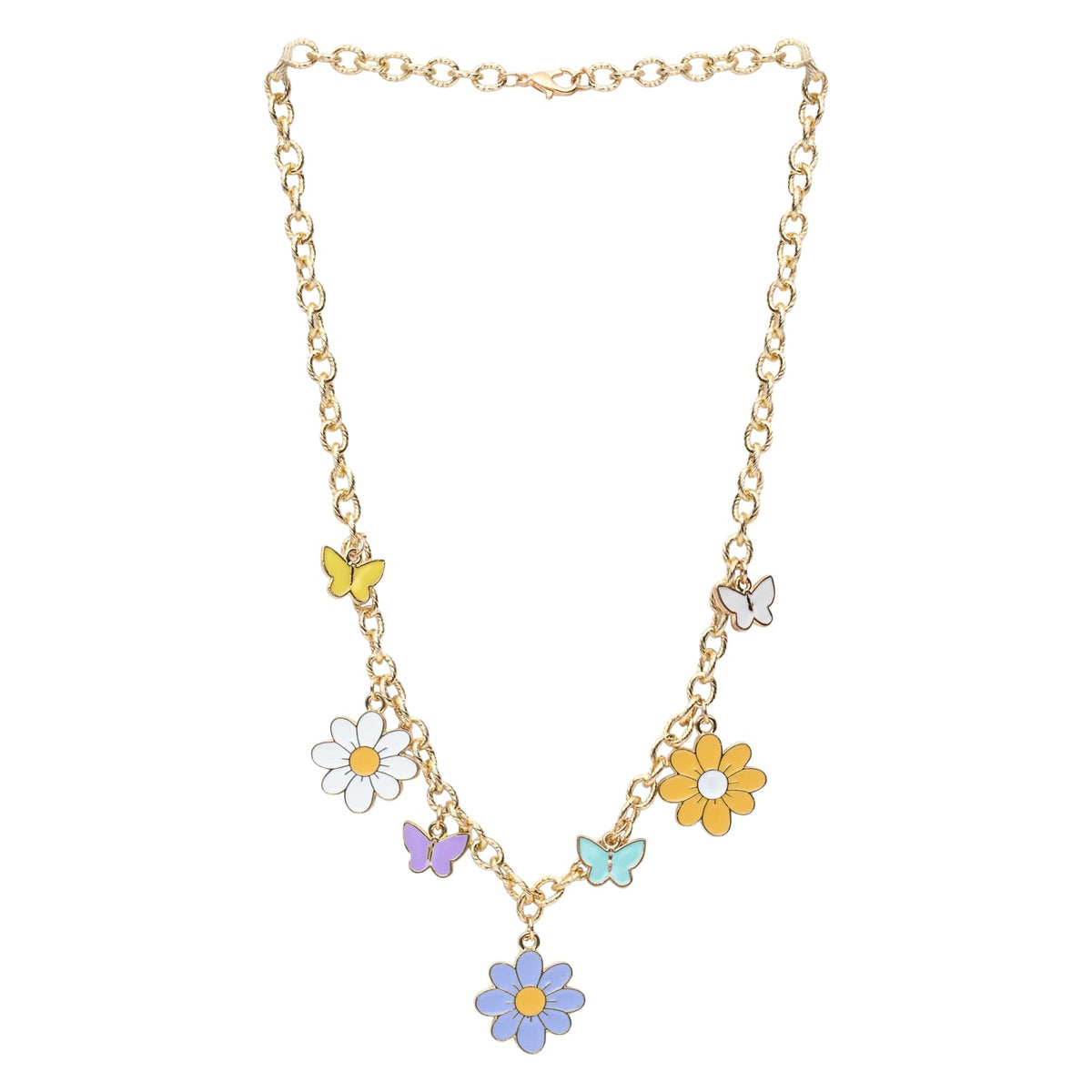 Floral Butterfly Multicharm Chain Necklace