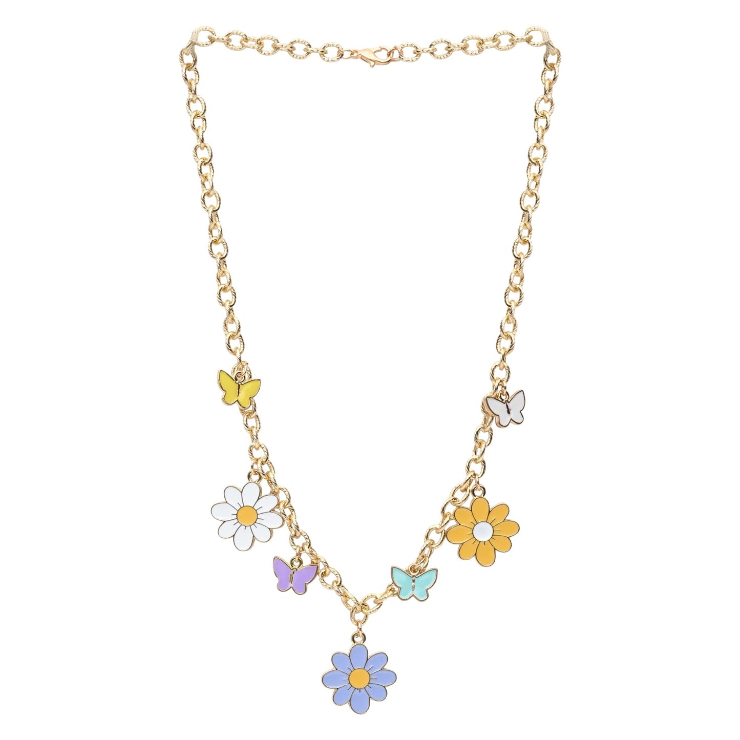 Floral Butterfly Multicharm Chain Necklace