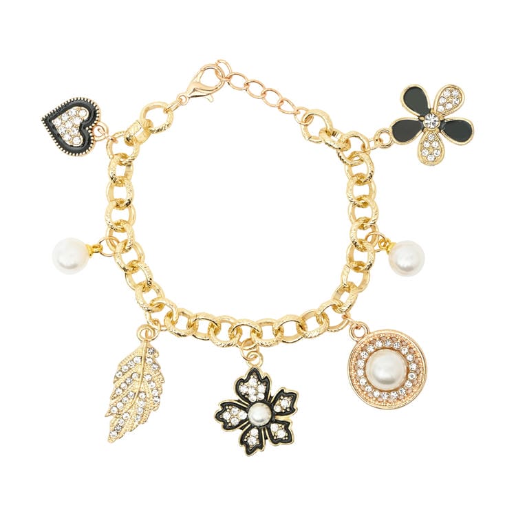 Multi-Charm Floral Chain Bracelet