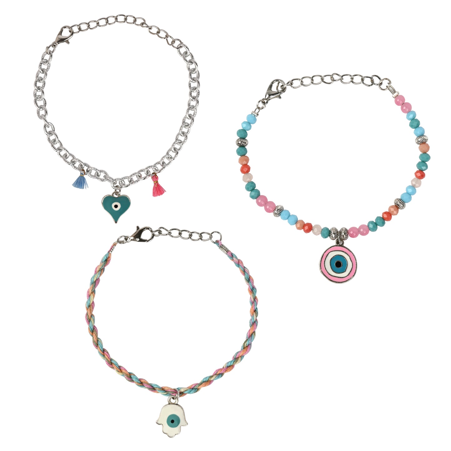 Vibrant Evil Eye Charm Bracelet Set of 3