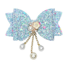 Load image into Gallery viewer, Floral Charm Glitter Bow Tassel Hair Clip
