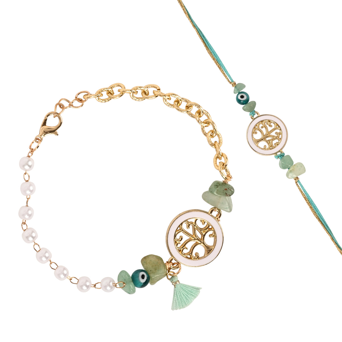 Tree Of Life Bracelet Rakhi Set for Bhai Bhabhi
