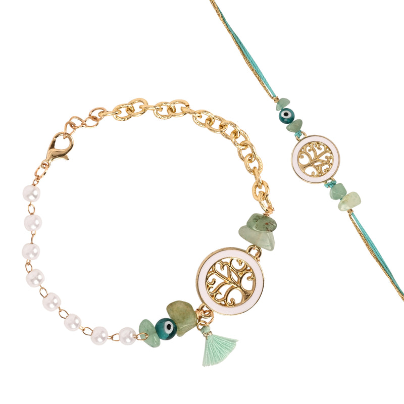 Tree Of Life Bracelet Rakhi Set for Bhai Bhabhi