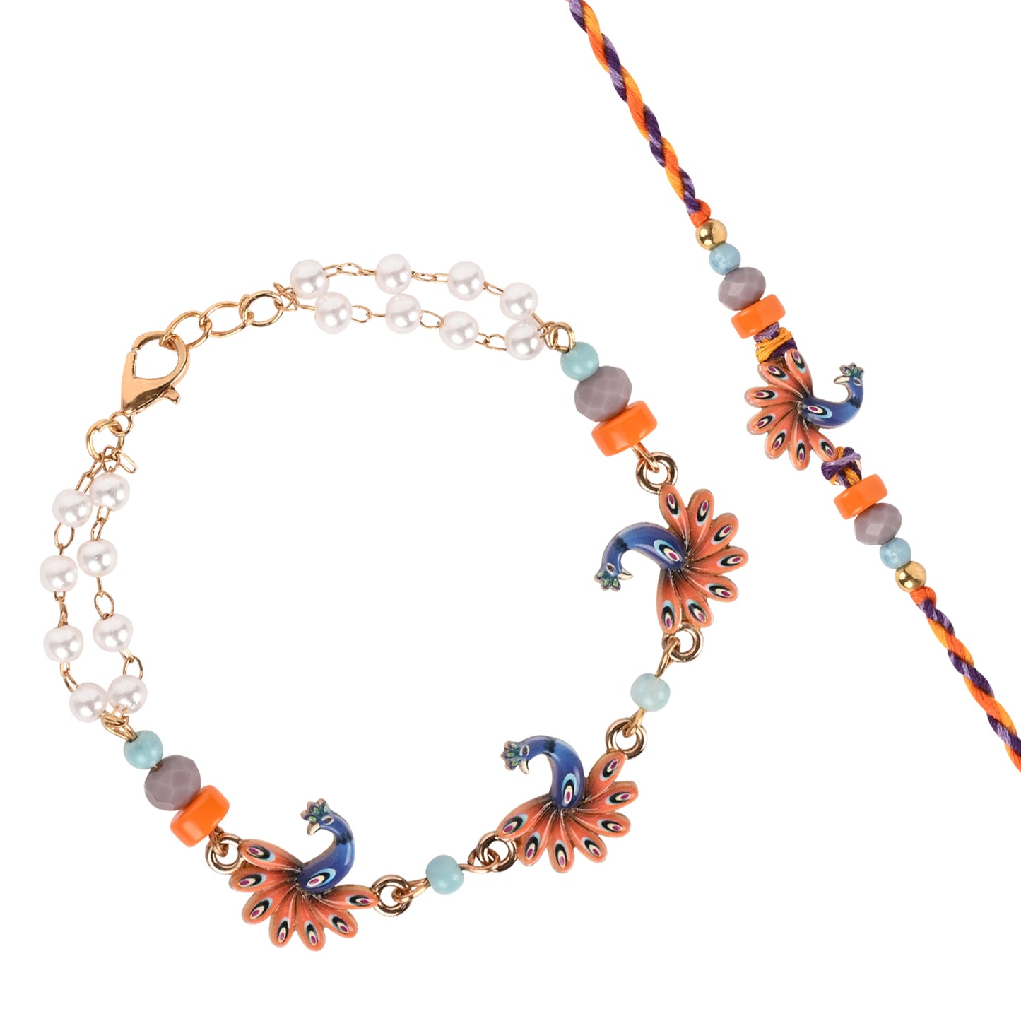 Peacock Tassel Bracelet Rakhi Set for Bhai Bhabhi