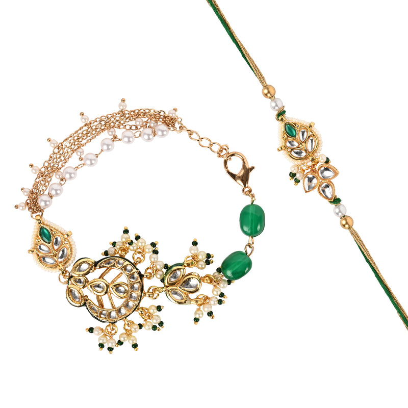 Kundan Bracelet Rakhi Set for Bhai Bhabhi