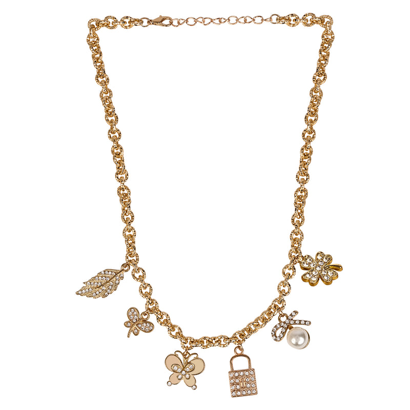 Diamond Stone Multi Charm Necklace