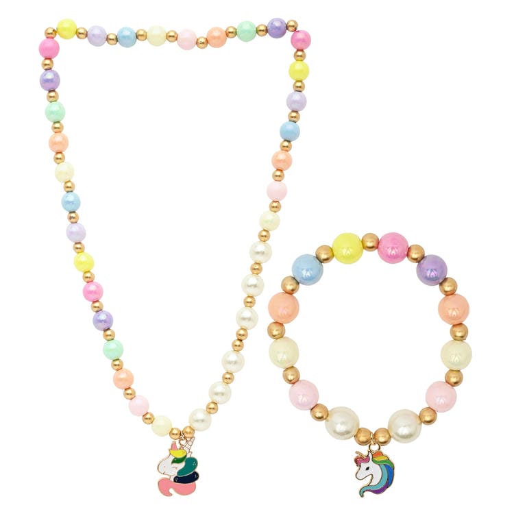 Unicorn Charm Beaded Necklace Bracelet Jewellery Set