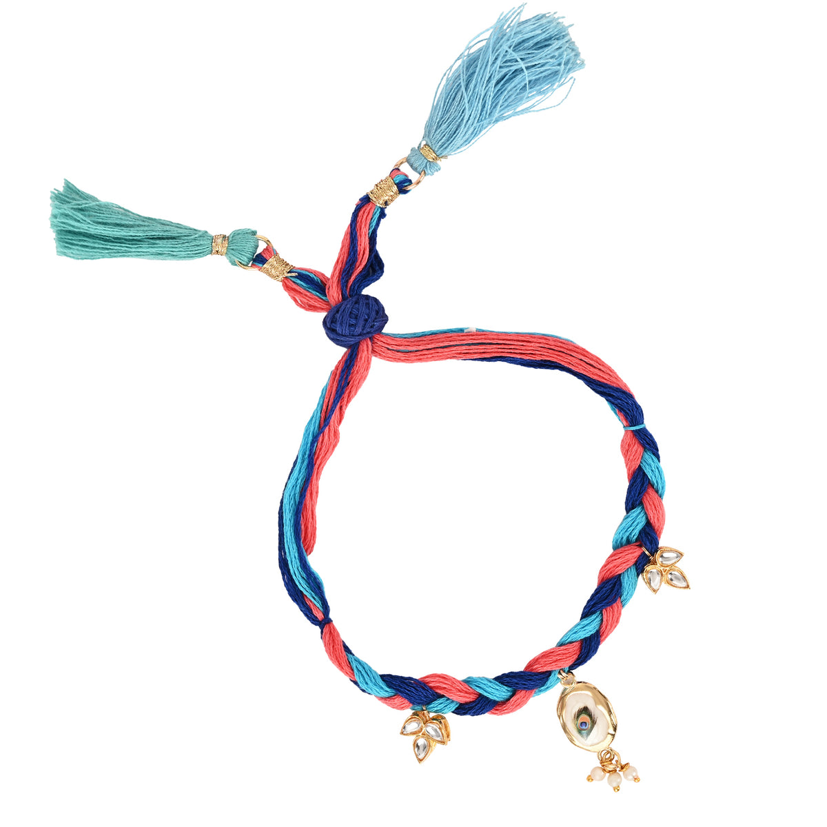 Peacock Fancy Tassel Bracelet Rakhi Set for Bhai Bhabhi