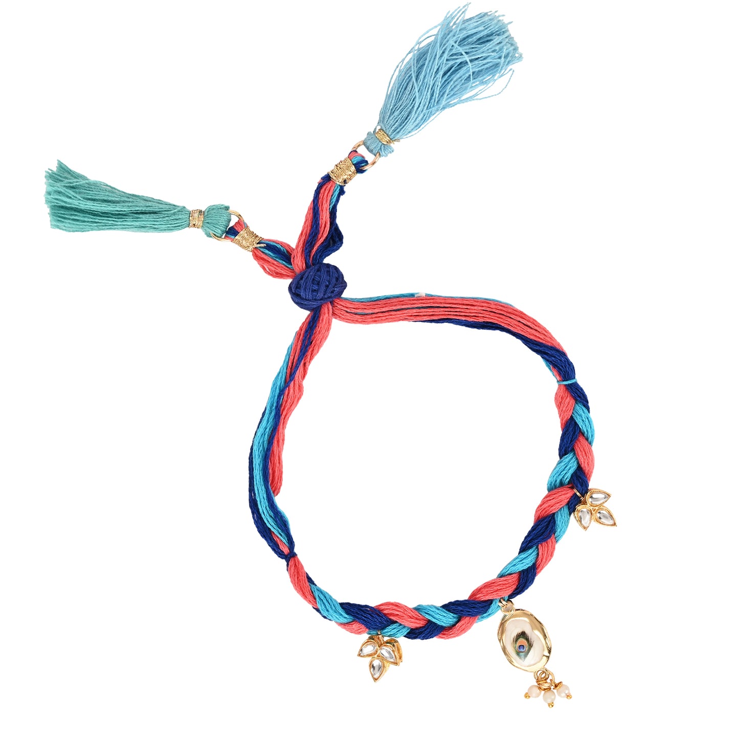 Peacock Fancy Tassel Bracelet Rakhi Set for Bhai Bhabhi