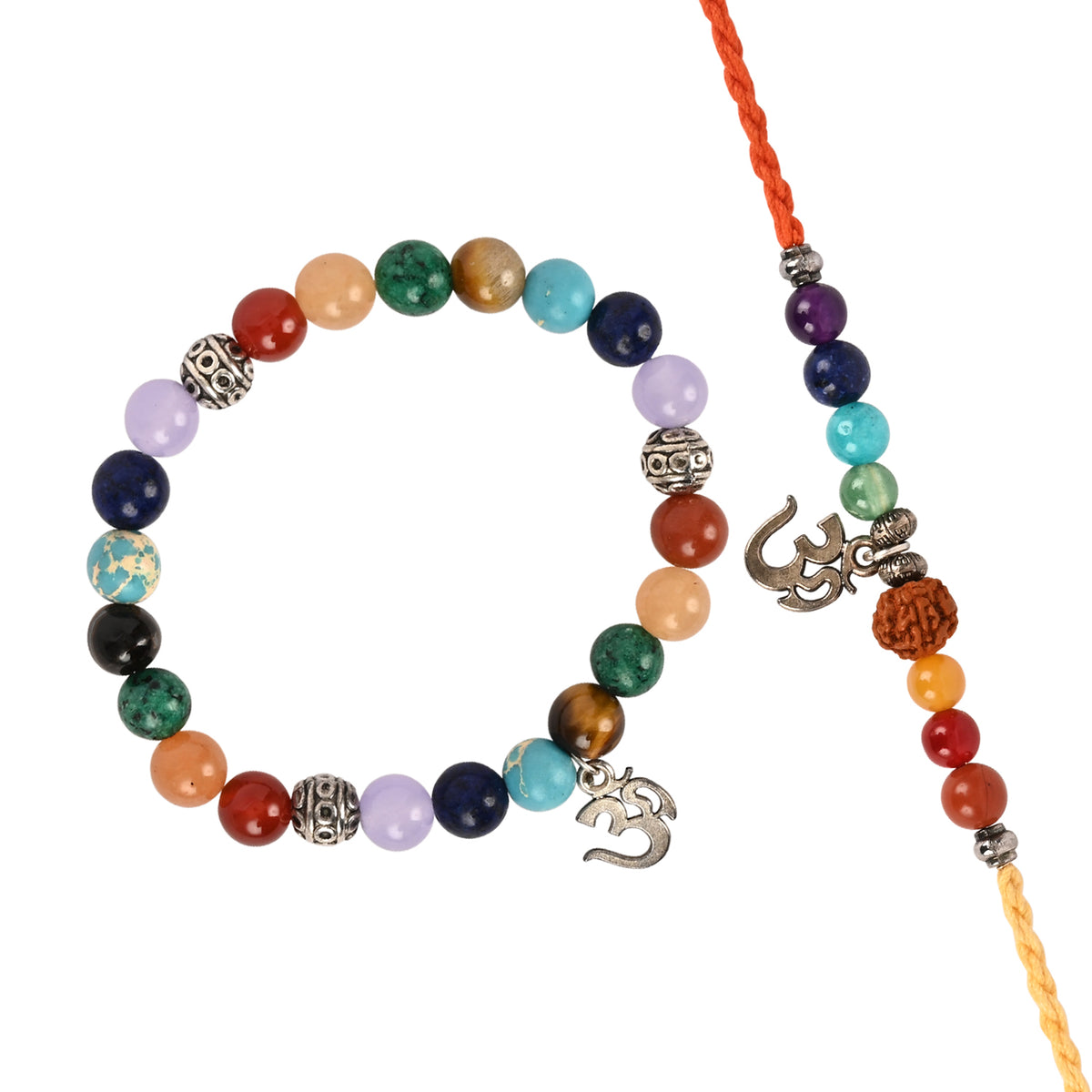 Seven Chakra Om Bracelet Rakhi Set for Bhai Bhabhi