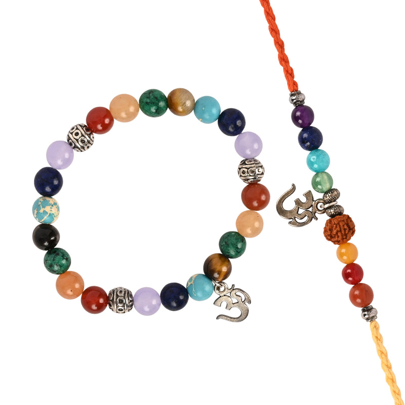 Seven Chakra Om Bracelet Rakhi Set for Bhai Bhabhi