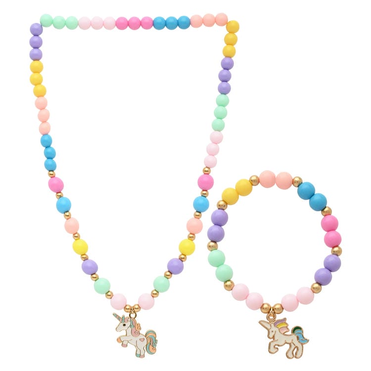 Flying Unicorn Charm Beaded Necklace Bracelet Jewellery Set