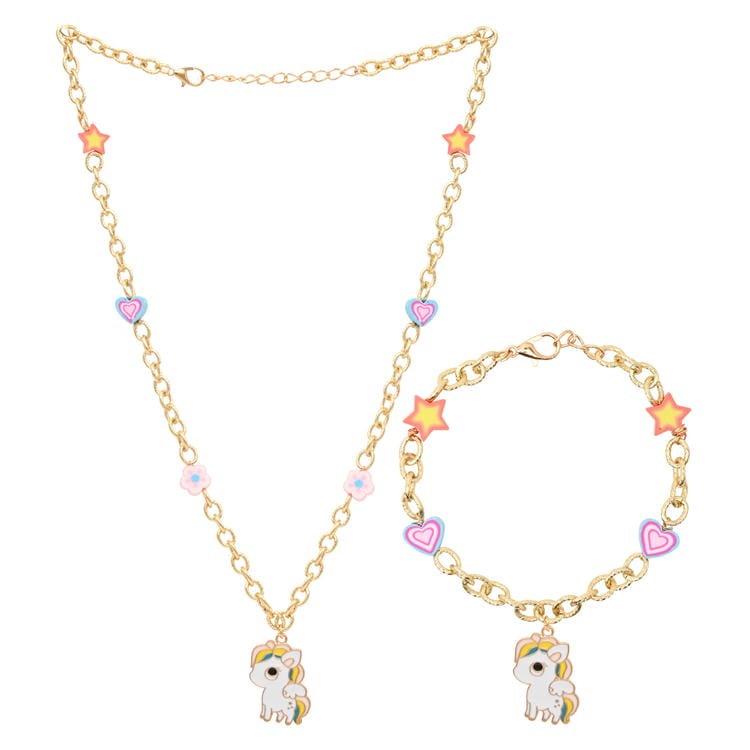 Unicorn Charm Necklace Bracelet Jewellery Set