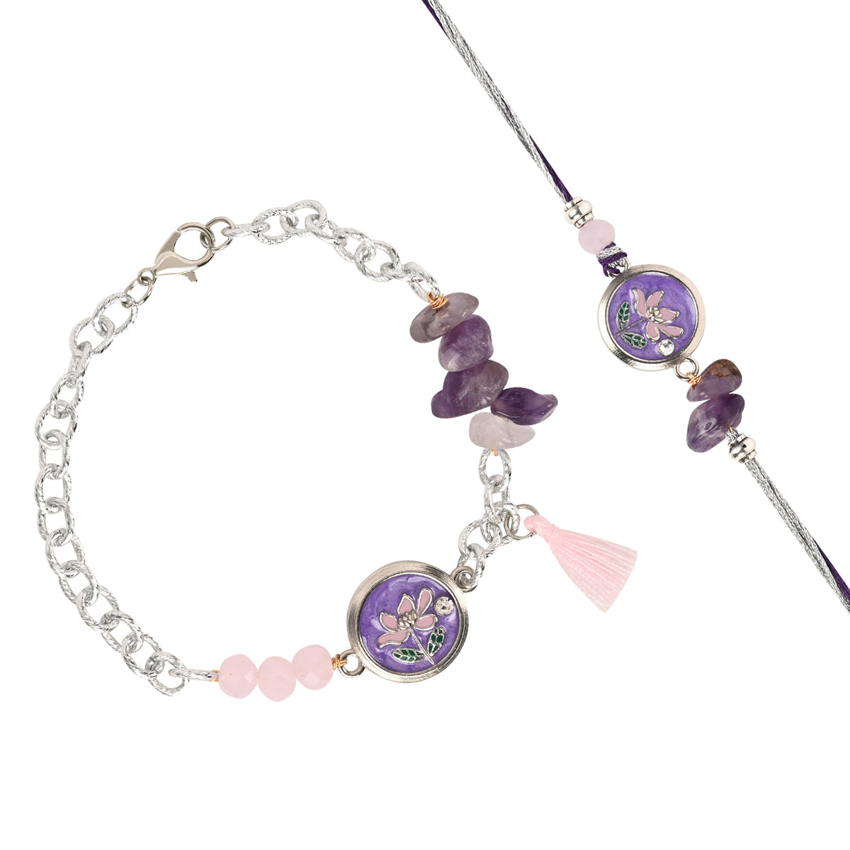 Floral Charm Bracelet Rakhi Set for Bhai Bhabhi