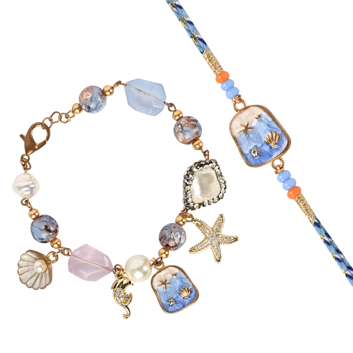 Sea Charms Bracelet Rakhi Set for Bhai Bhabhi