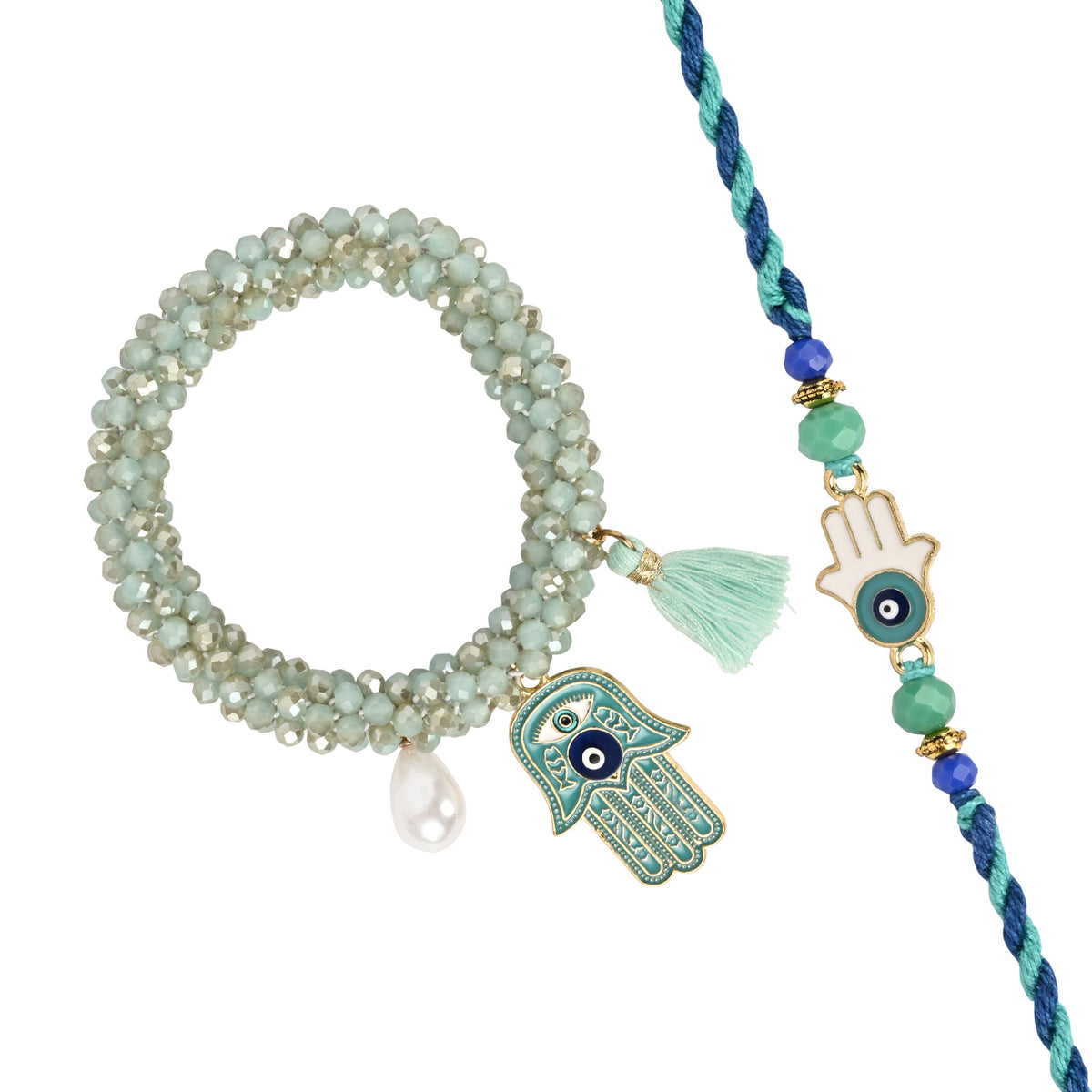 Evil Eye Bracelet Rakhi Set for Bhai Bhabhi