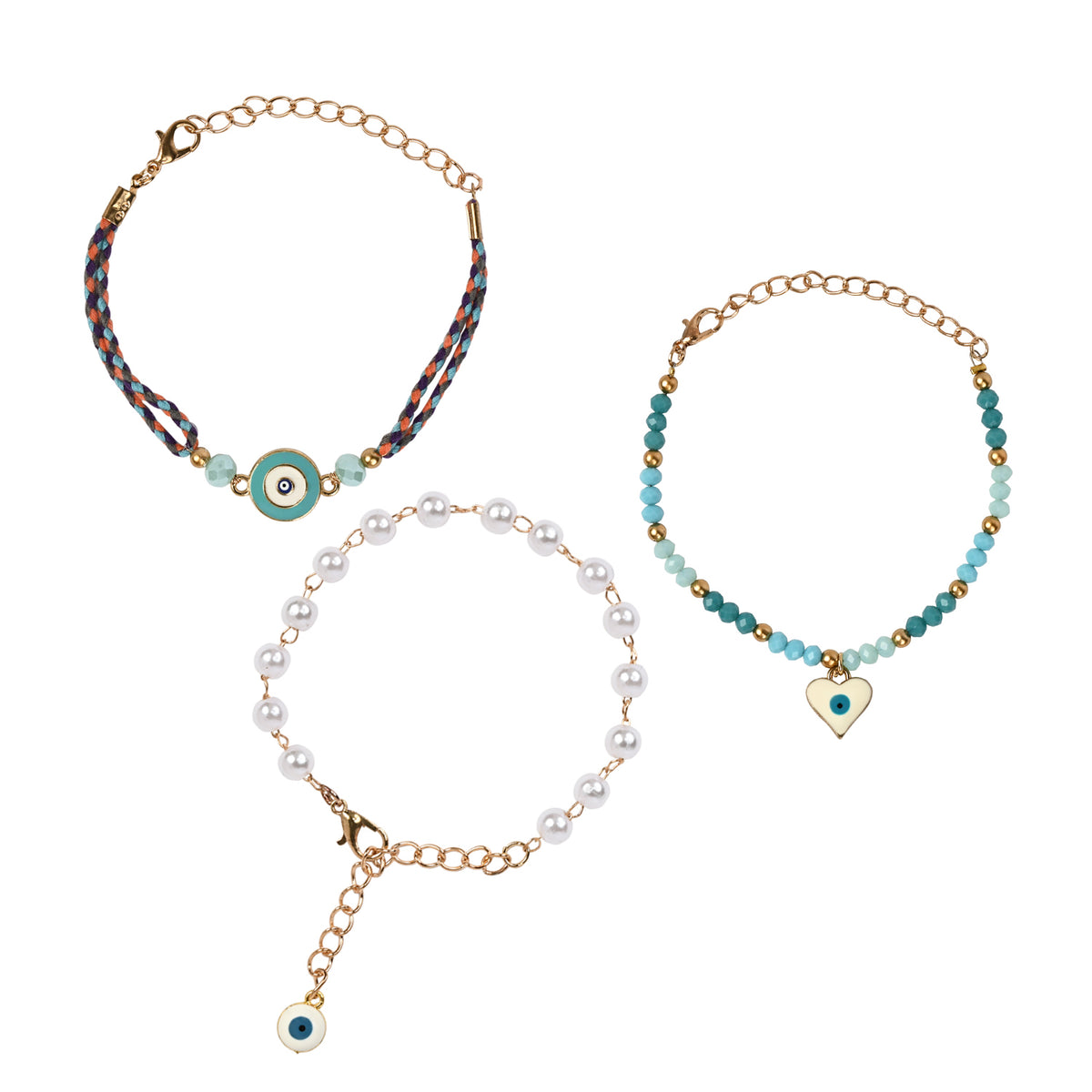 Turquoise Evil Eye Charm Bracelet Set of 3