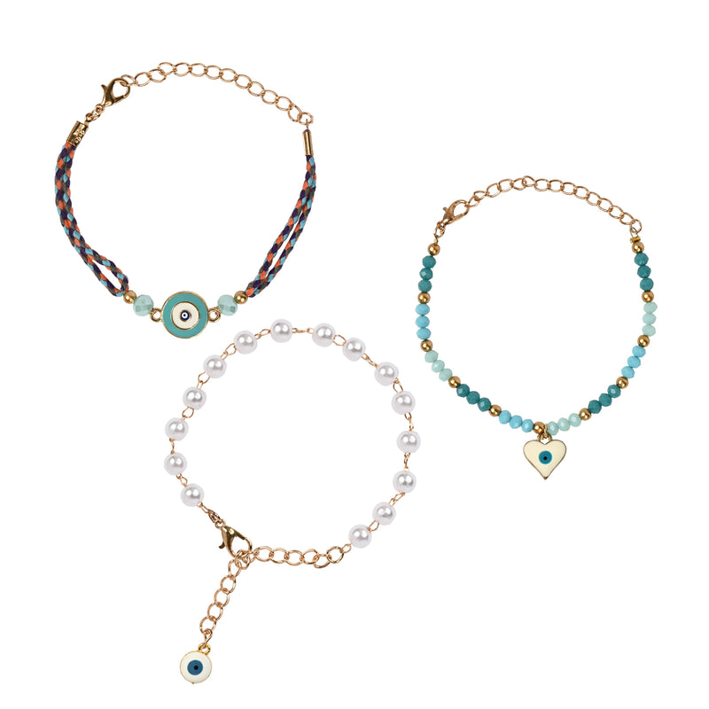 Turquoise Evil Eye Charm Bracelet Set of 3