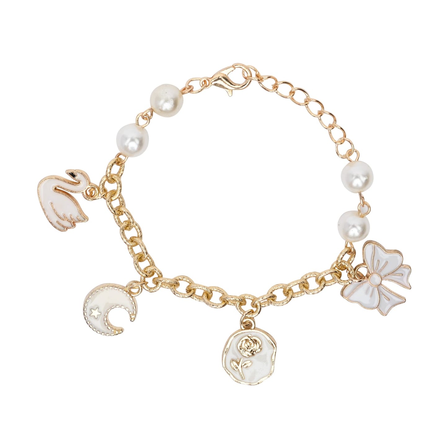 Moon Swan Multi-Charm Chain Bracelet