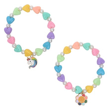 Load image into Gallery viewer, Unicorn Floral Smiley Charm Set of 2 Beaded Bracelets
