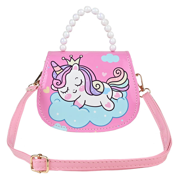 Unicorn Sling Bag with Beaded Handle - Pink