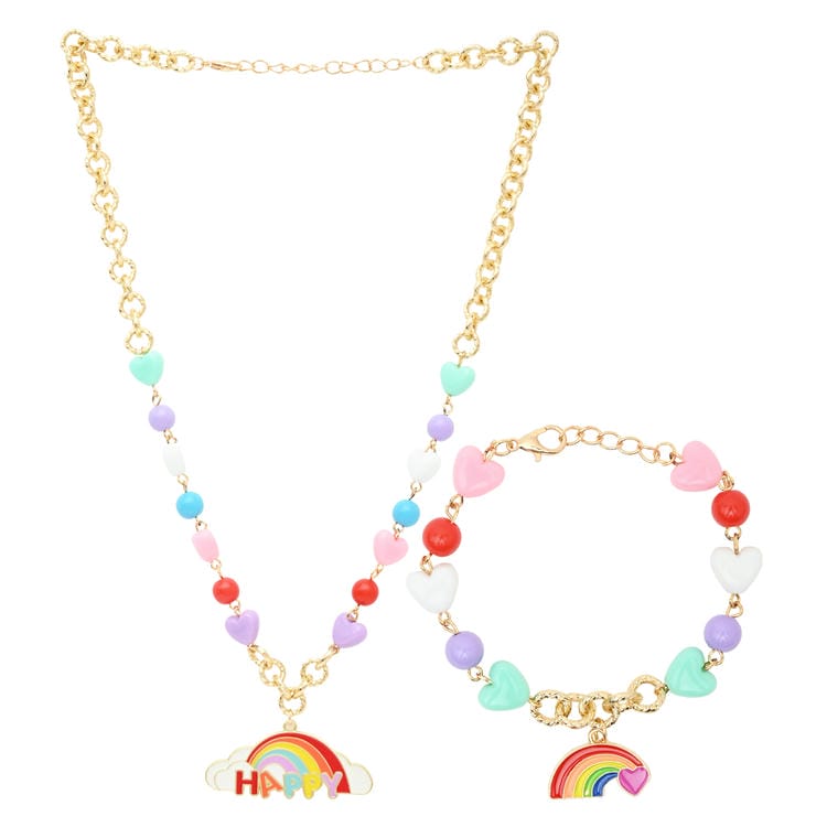 Happy Rainbow Charm Necklace Bracelet Jewellery Set