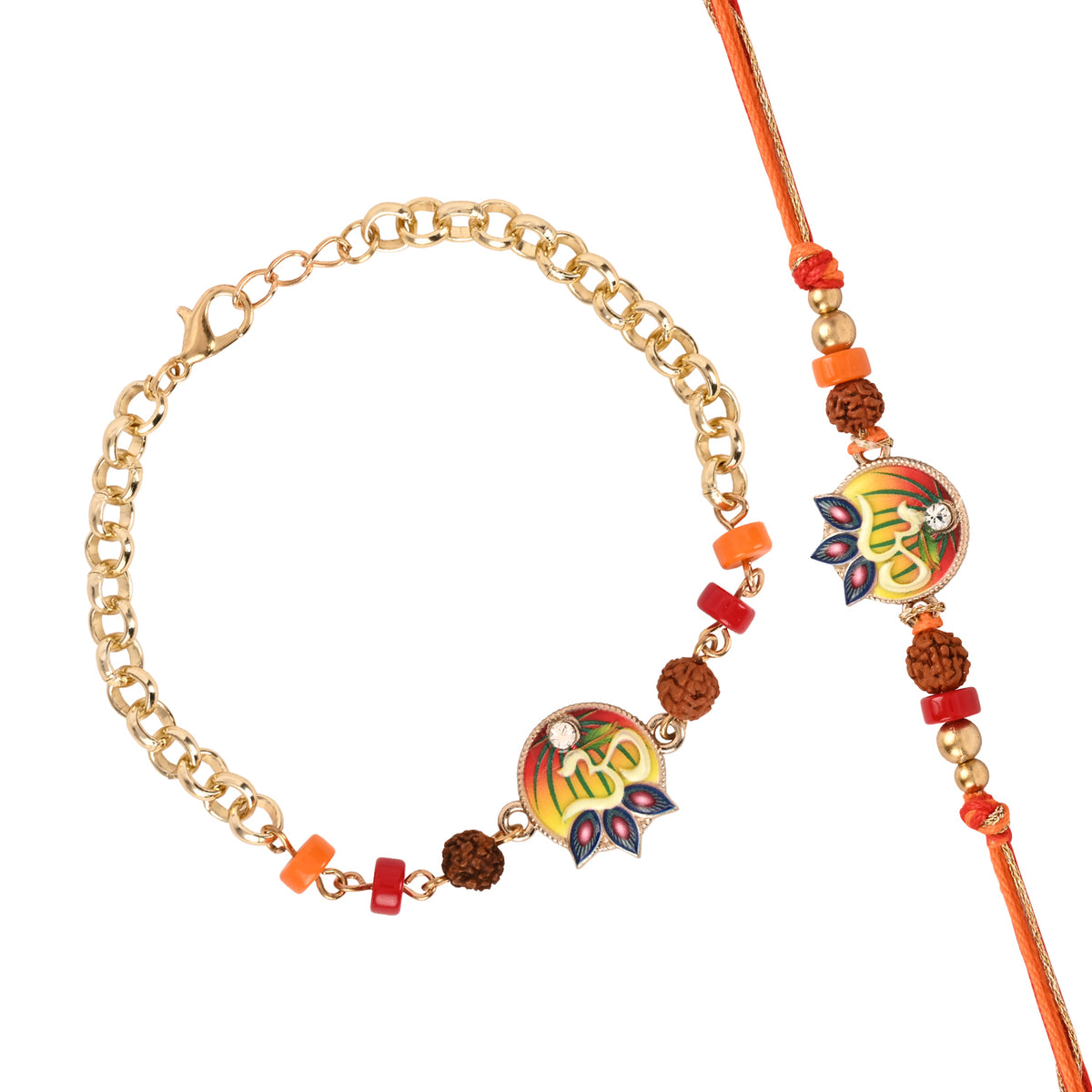 Om Charm Bracelet Rakhi Set for Bhai Bhabhi