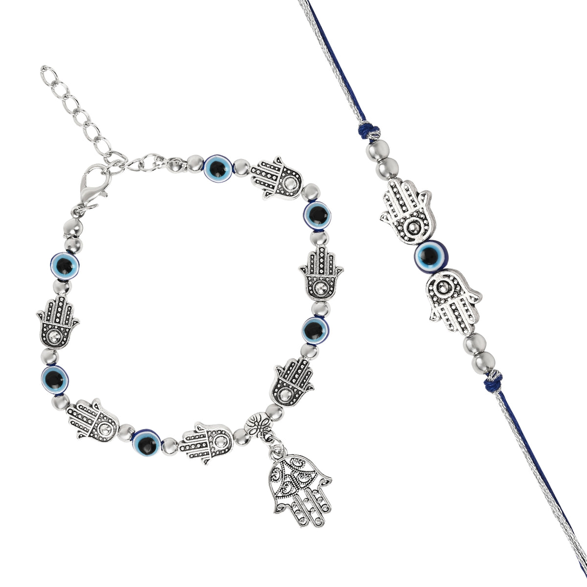 Hamsa Evil Eye Bracelet Rakhi Set for Bhai Bhabhi