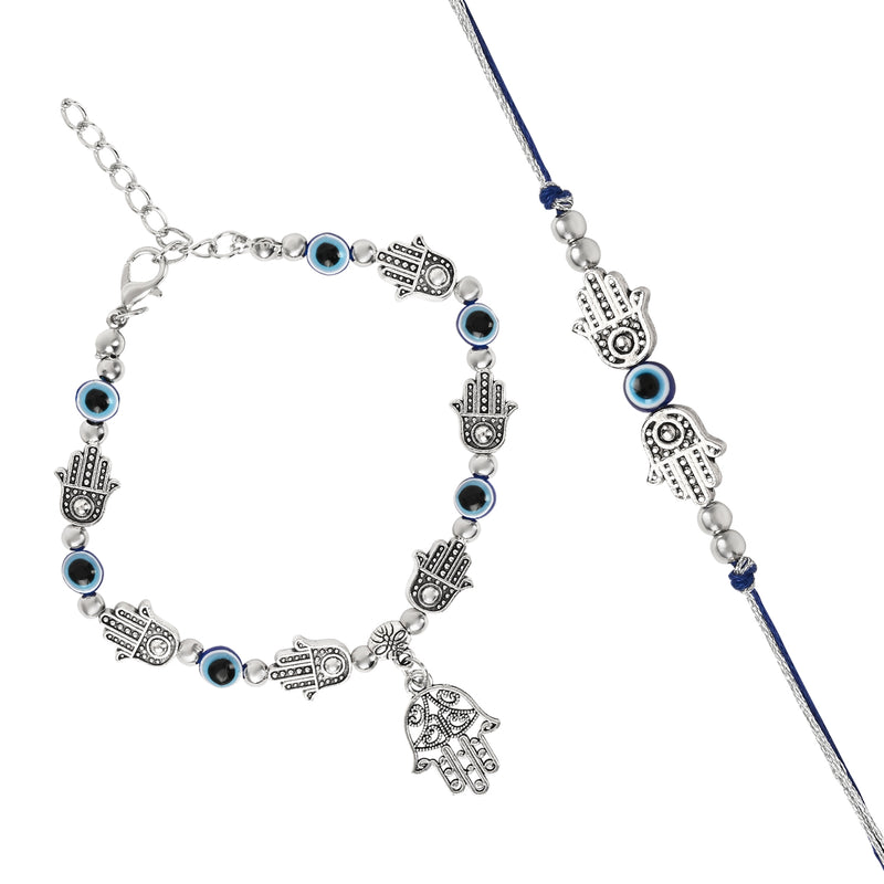 Hamsa Evil Eye Bracelet Rakhi Set for Bhai Bhabhi