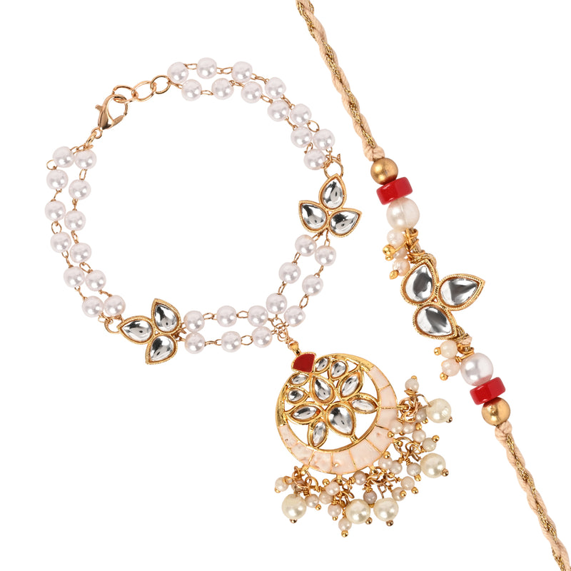 Kundan Chandbali Bracelet Rakhi Set for Bhai Bhabhi