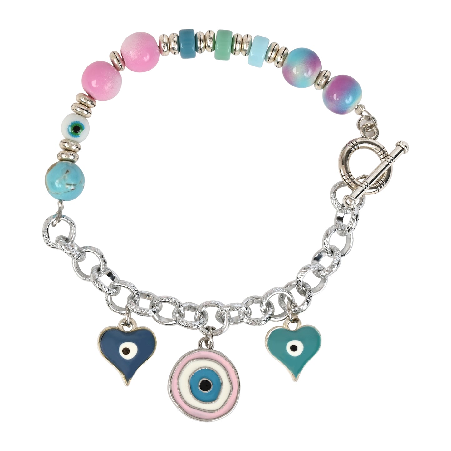 Silver-Tone Evil Eye Charm Bracelet