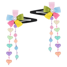 Load image into Gallery viewer, Pinwheel Heart Tassels Set of 2 Tic Tac Hair Clips
