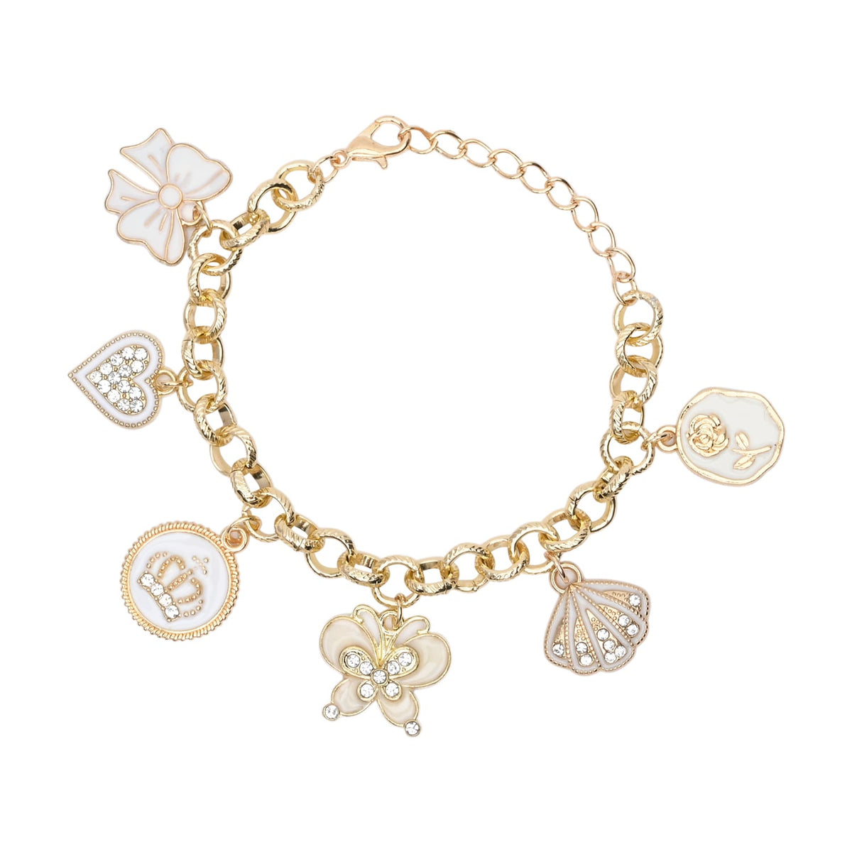 Butterfly Heart Multi-Charm Chain Bracelet