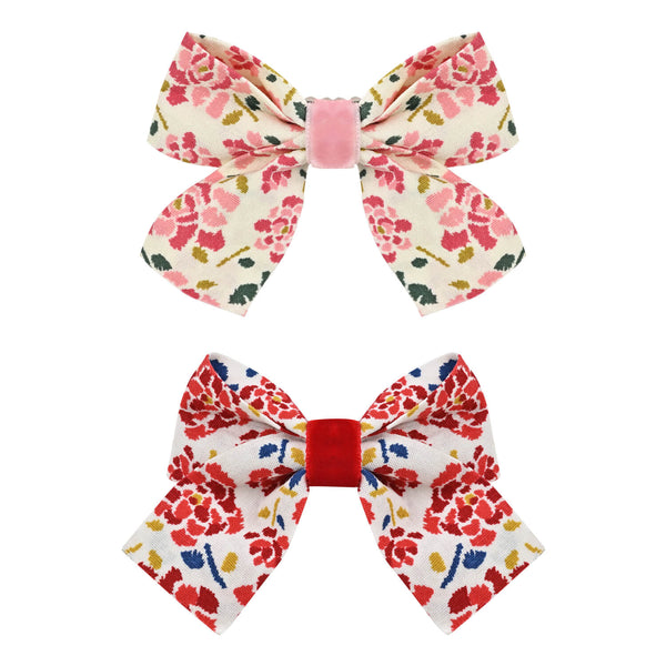 Floral Hair Clips [Set of 2] - Red & Pink