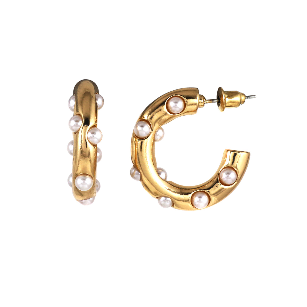 Gold Tone Beaded Half Hoop Earrings