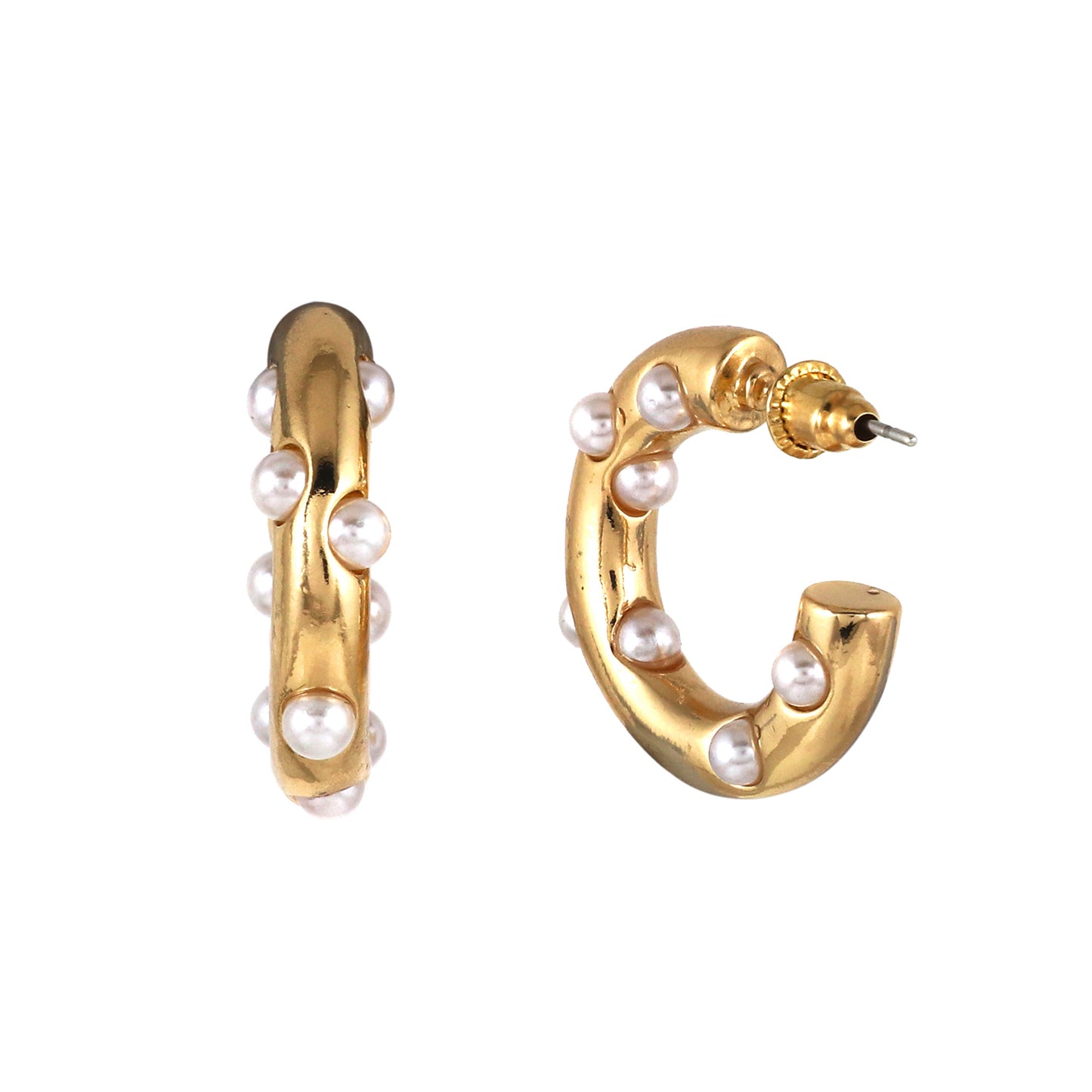 Gold Tone Beaded Half Hoop Earrings