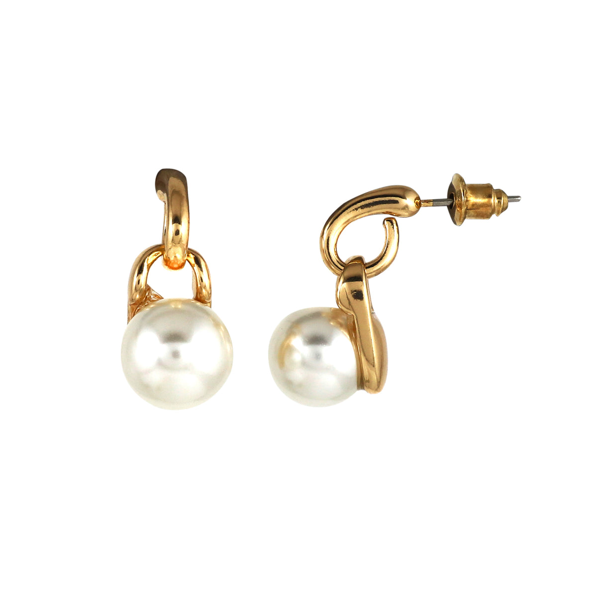 Gold Tone Pearl Drop Earrings