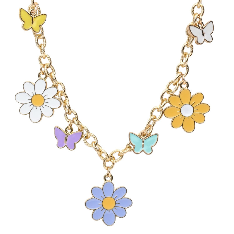 Floral Butterfly Multicharm Chain Necklace