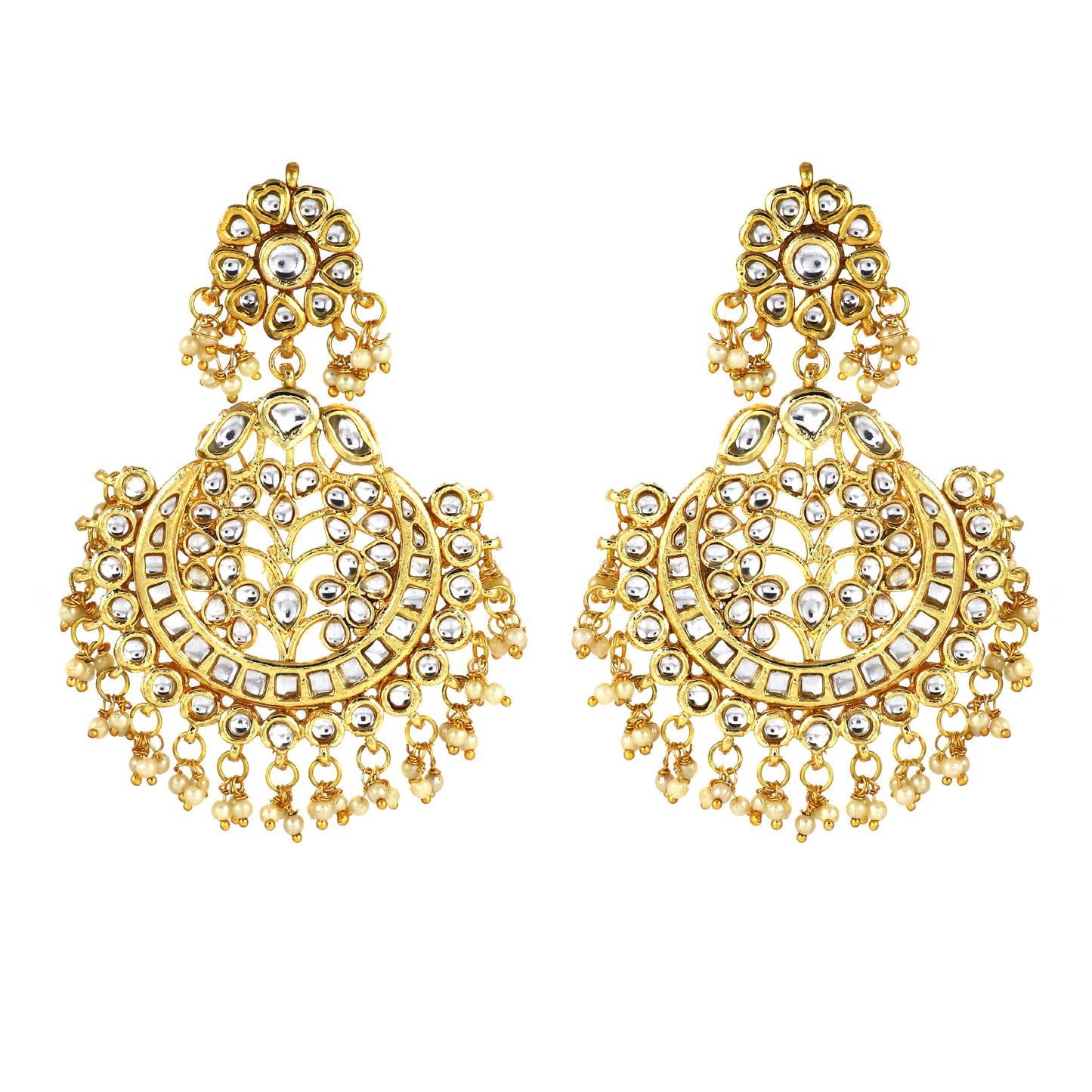 Kundan Chandbali Earrings with Mirror Work