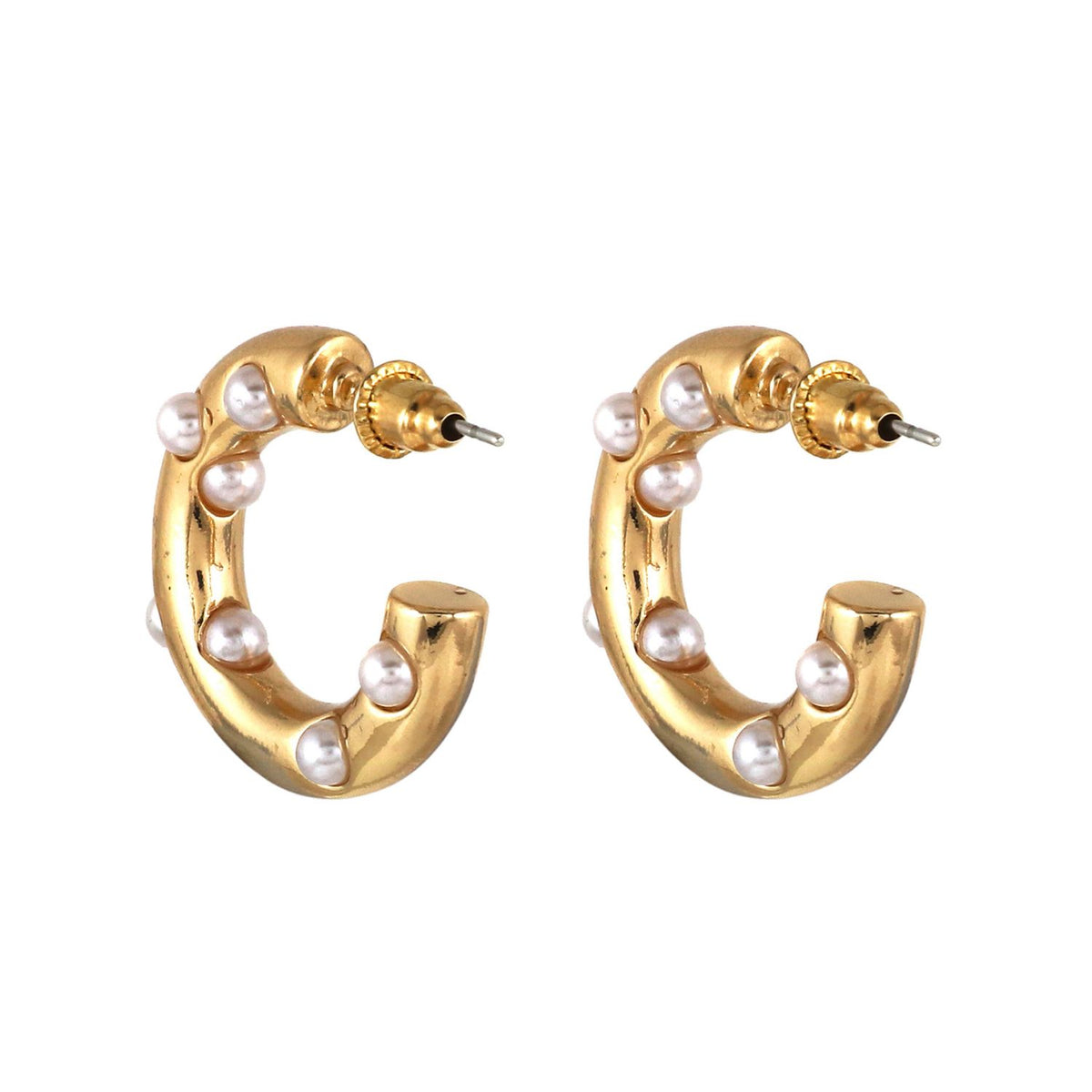 Gold Tone Beaded Half Hoop Earrings