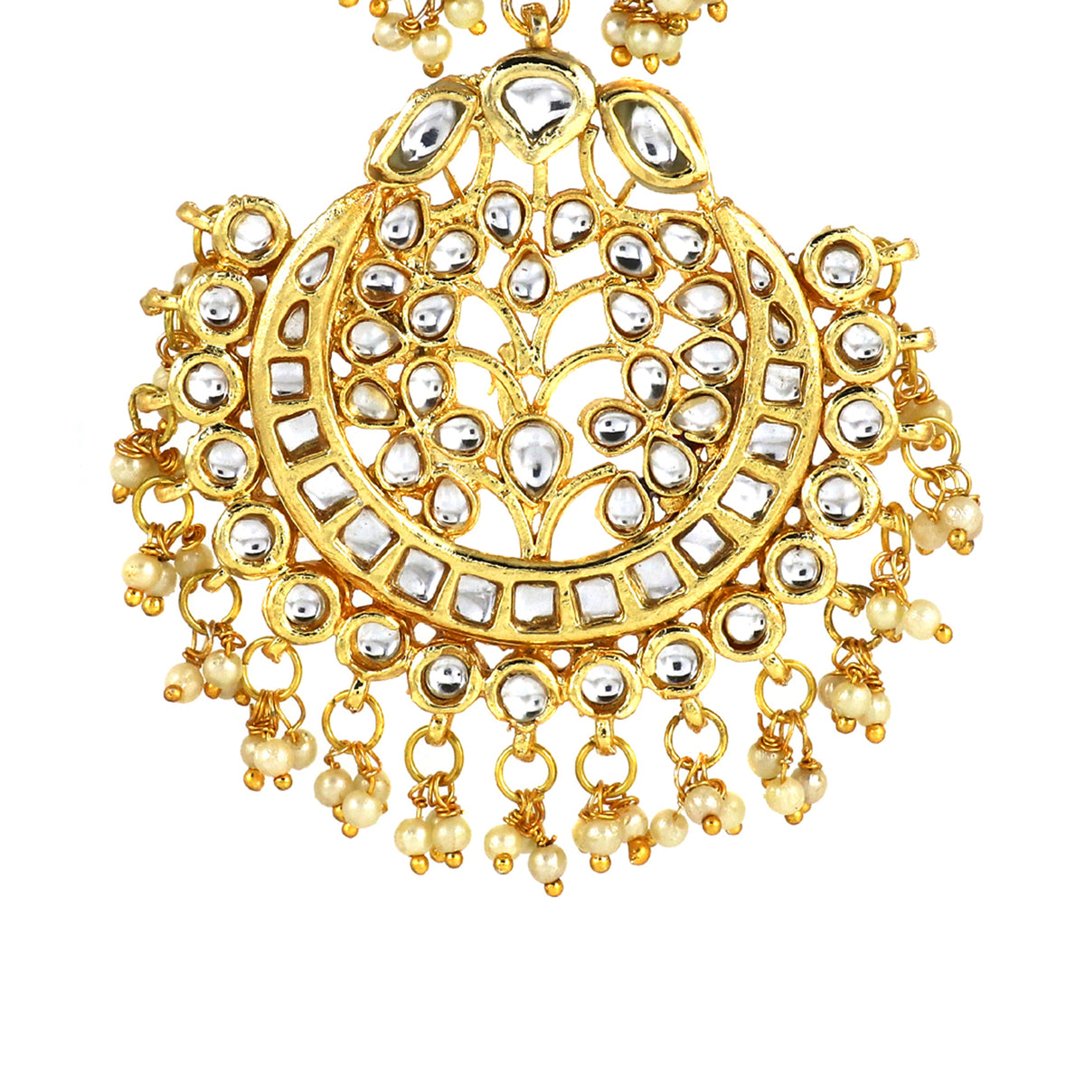 Kundan Chandbali Earrings with Mirror Work