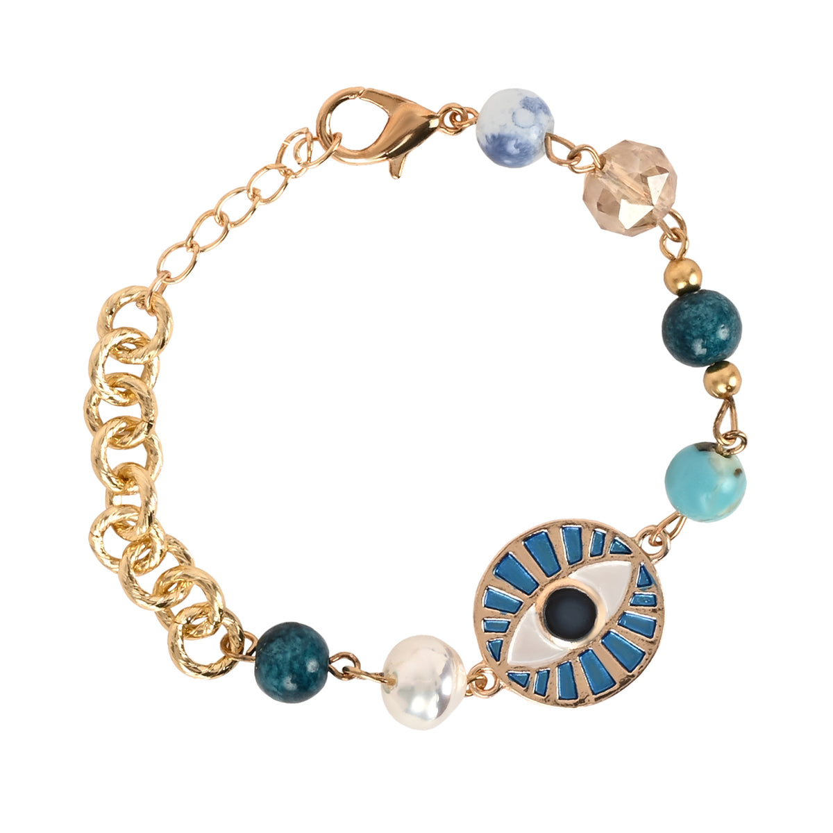 Fancy Stone Evil Eye Bracelet Rakhi Set for Bhai Bhabhi