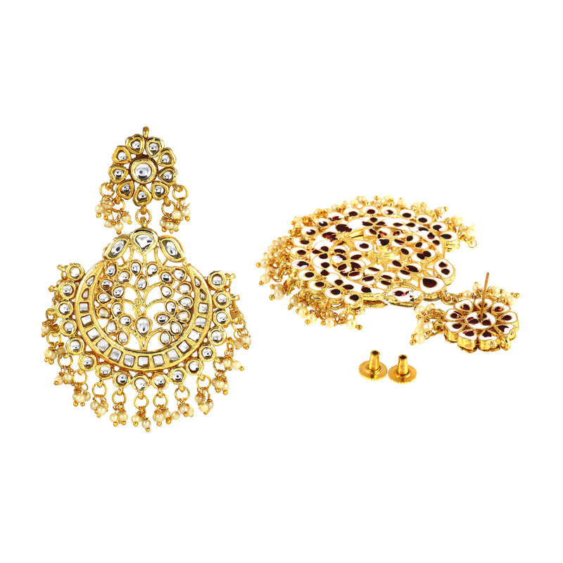 Kundan Chandbali Earrings with Mirror Work