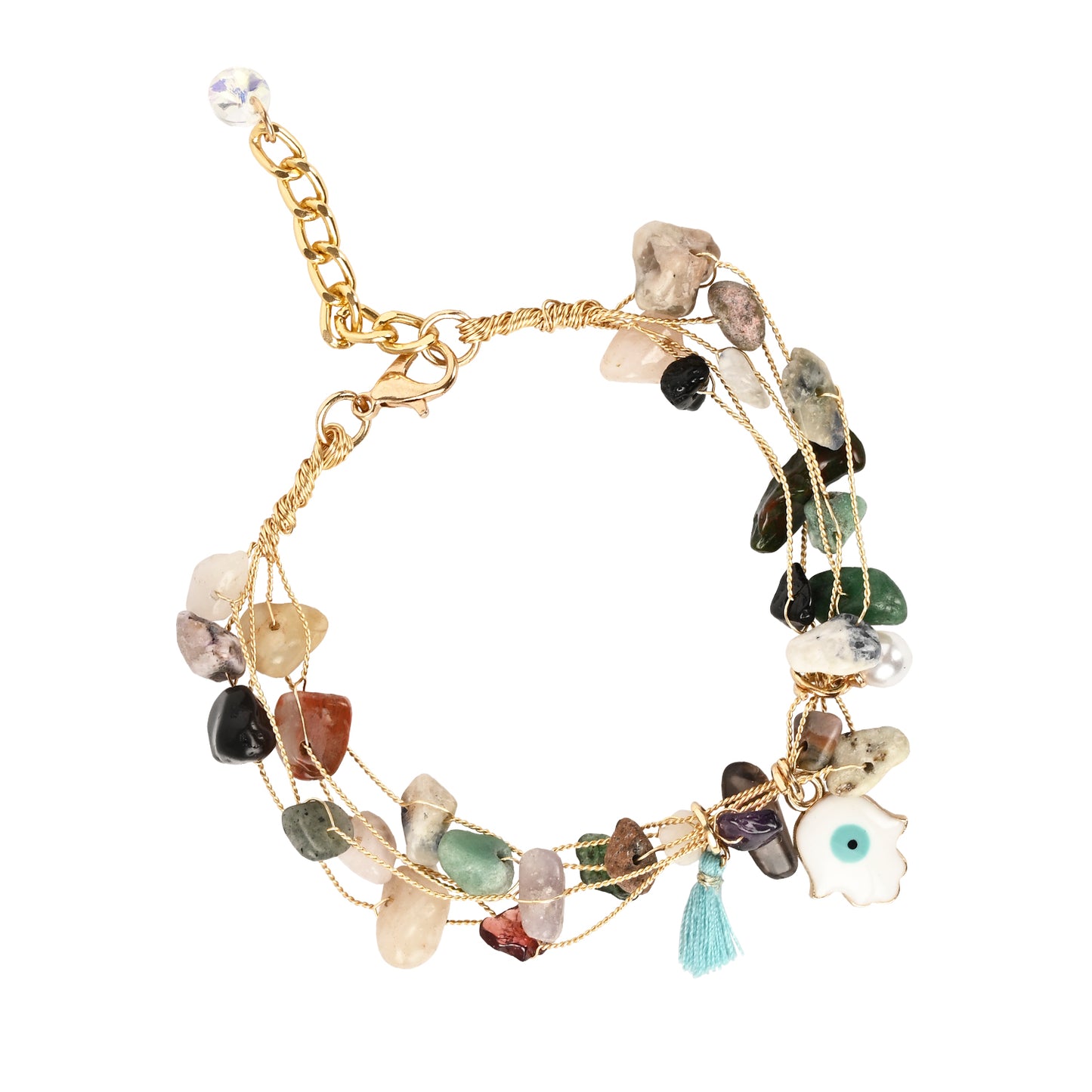 Semi Precious Stone Evil Eye Bracelet Rakhi Set for Bhai Bhabhi