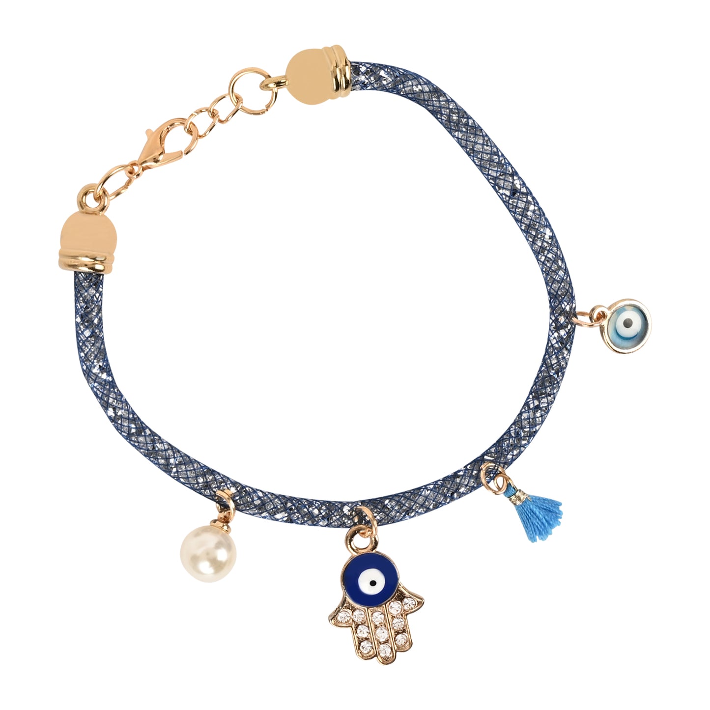 Hamsa Evil Eye Charm Bracelet Rakhi Set for Bhai Bhabhi