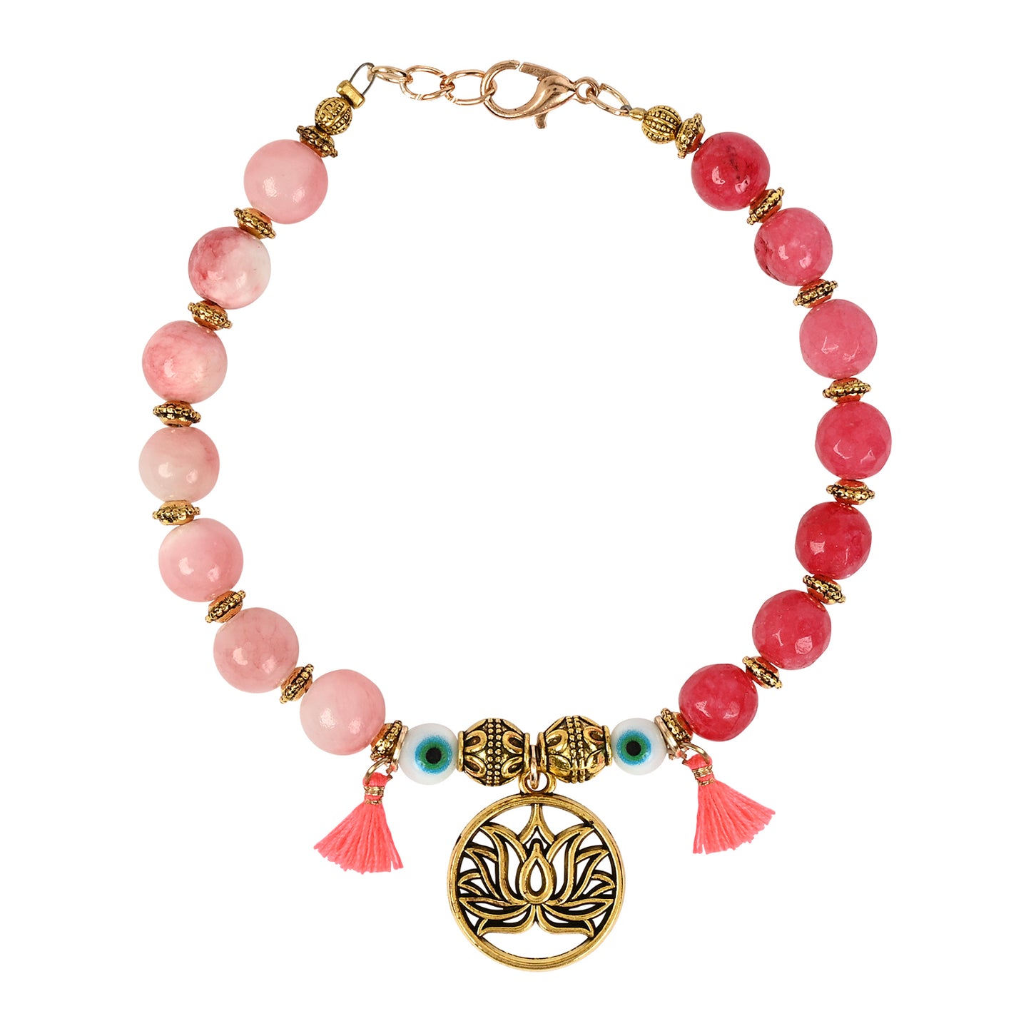Evil Eye Lotus Charm Beaded Bracelet